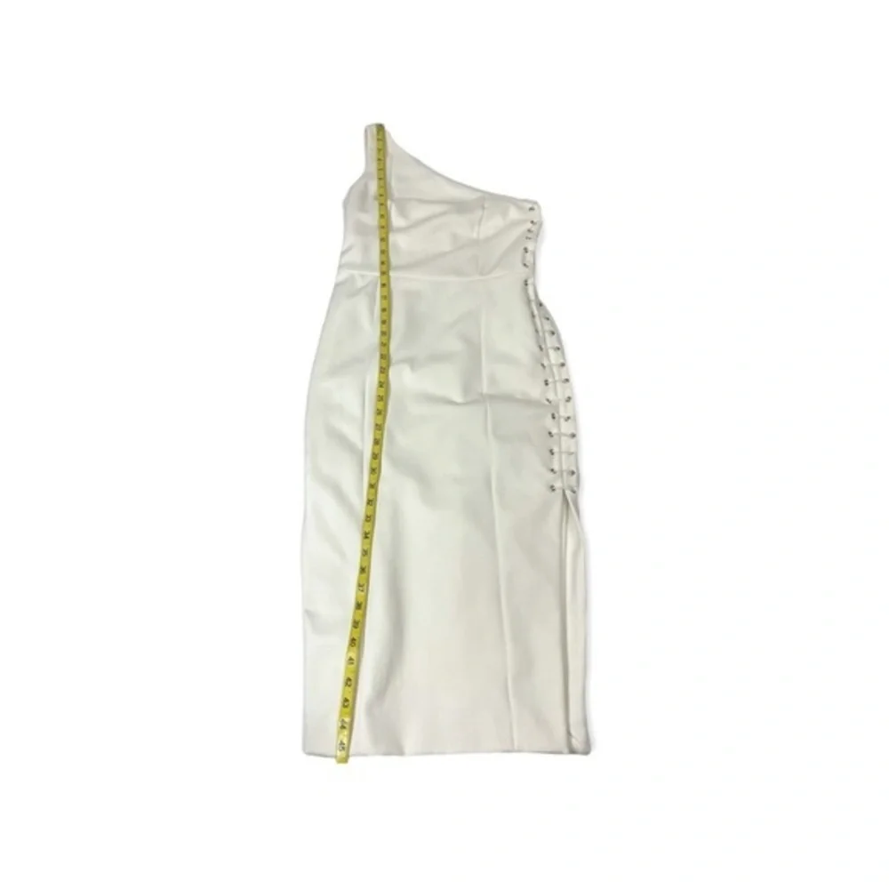 MISHA strech lace up sides midi dress one shoulder white size medium M cut out - Picture 14 of 15